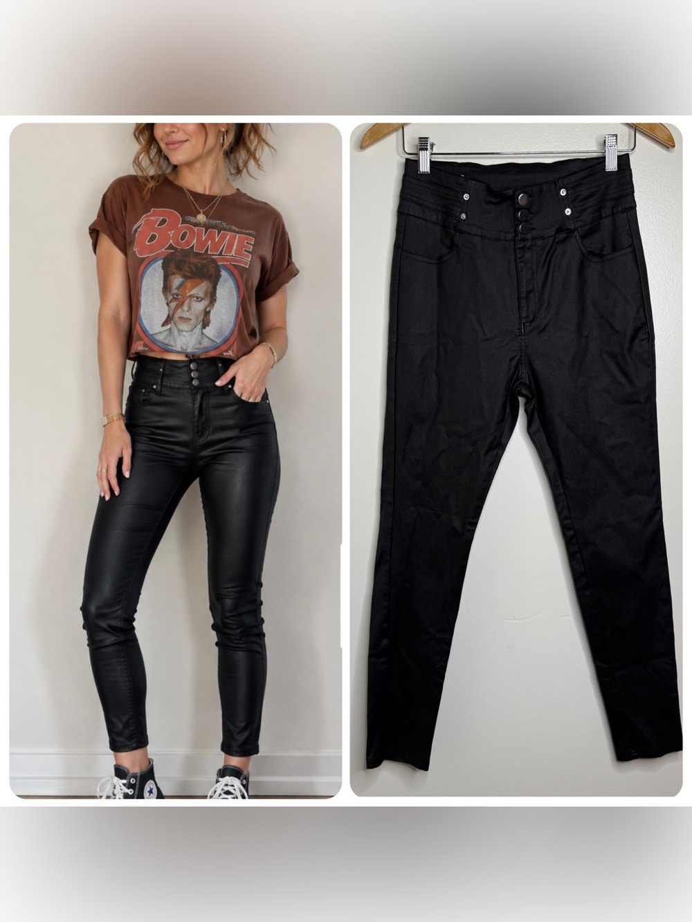 Shein Black High Rise Skinny Jeggings Pants Faux Leather Look Stretchy Rocker